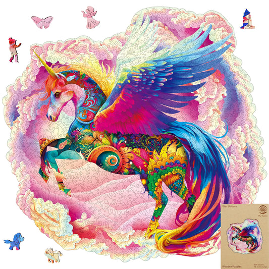 Unicorn wooden jigsaw puzzle for adults with unique shaped pieces