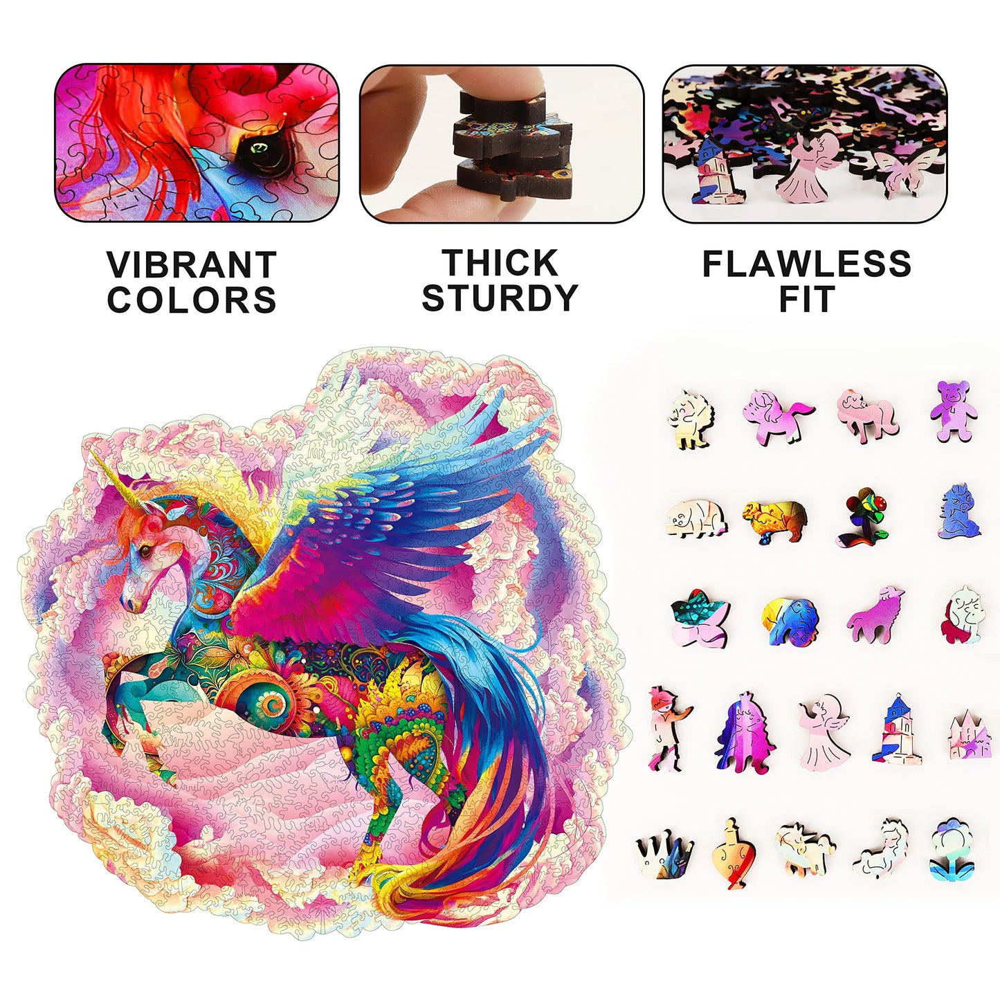 Whimsical wooden jigsaw puzzle – magical unicorn design