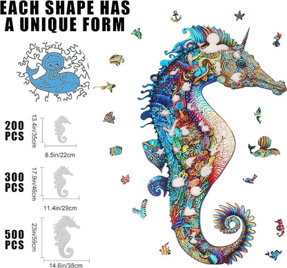 Wooden jigsaw puzzle gift – unicorn seahorse fantasy design