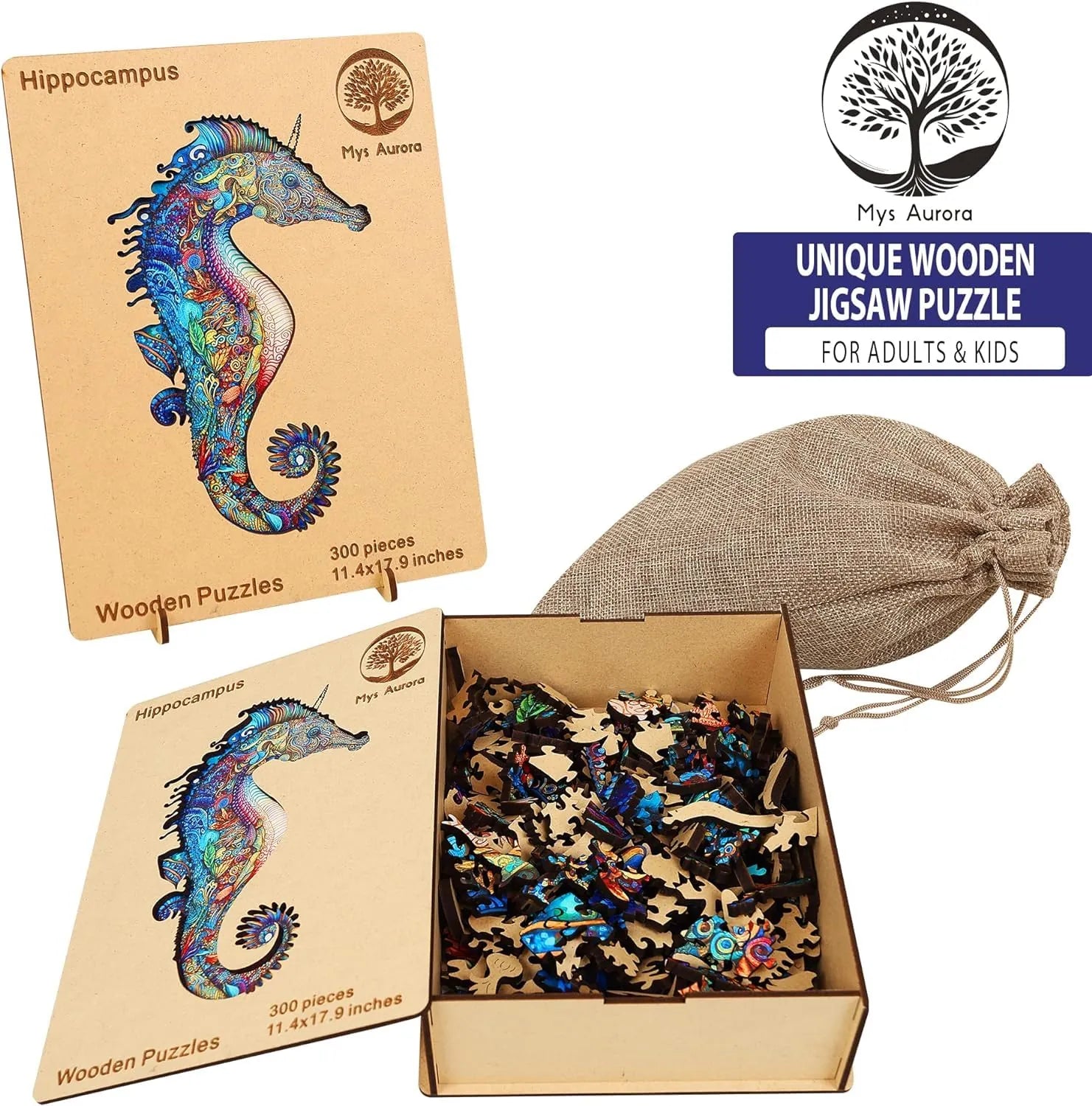 Unicorn seahorse design wooden jigsaw puzzle for adults
