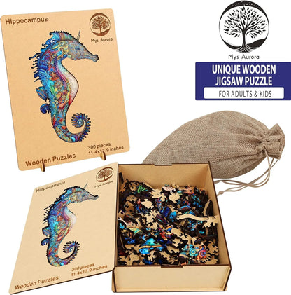 Unicorn seahorse design wooden jigsaw puzzle for adults