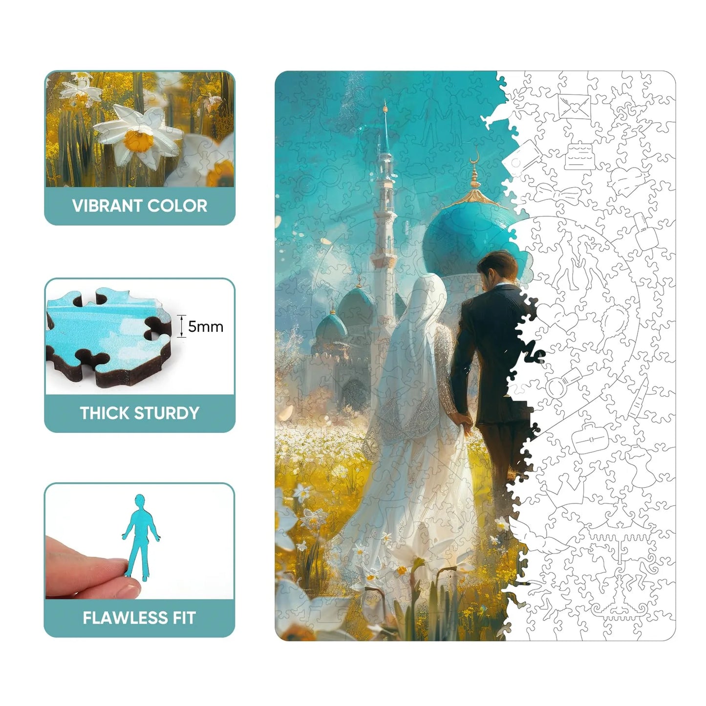Whimsical wooden jigsaw puzzle – wedding keepsake design