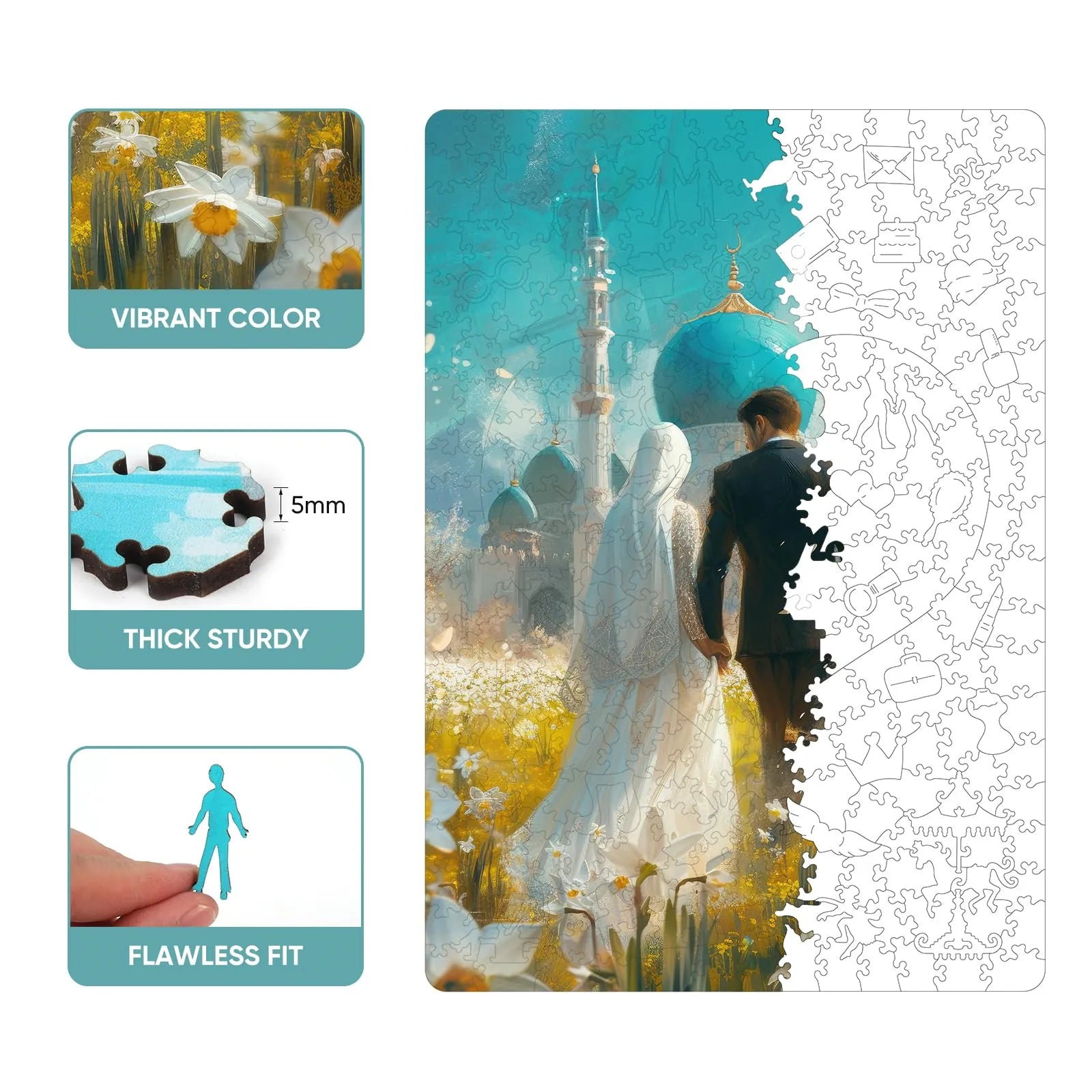 Whimsical wooden jigsaw puzzle – wedding keepsake design