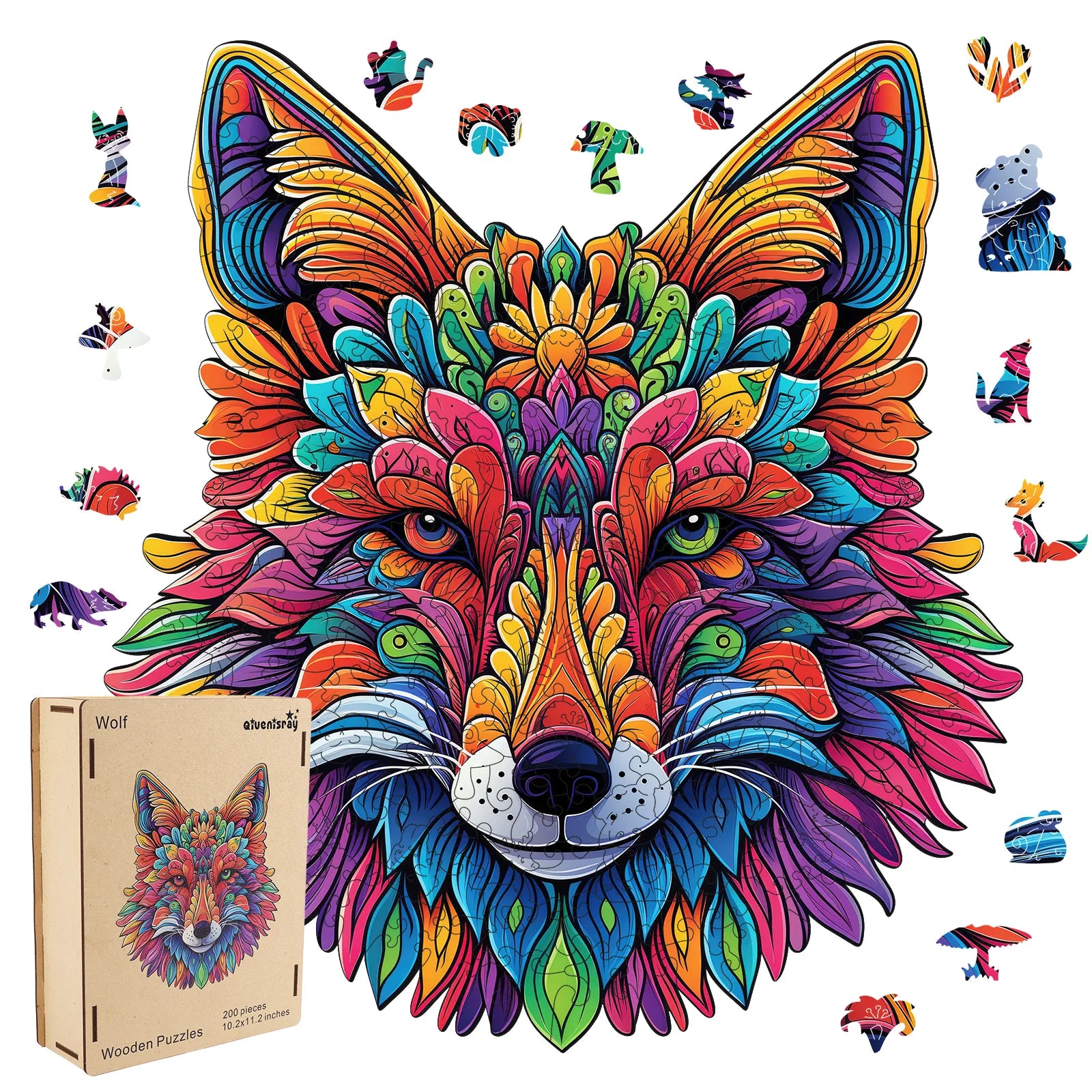 Wolf wooden jigsaw puzzle for adults with unique shaped pieces