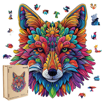Wolf wooden jigsaw puzzle for adults with unique shaped pieces