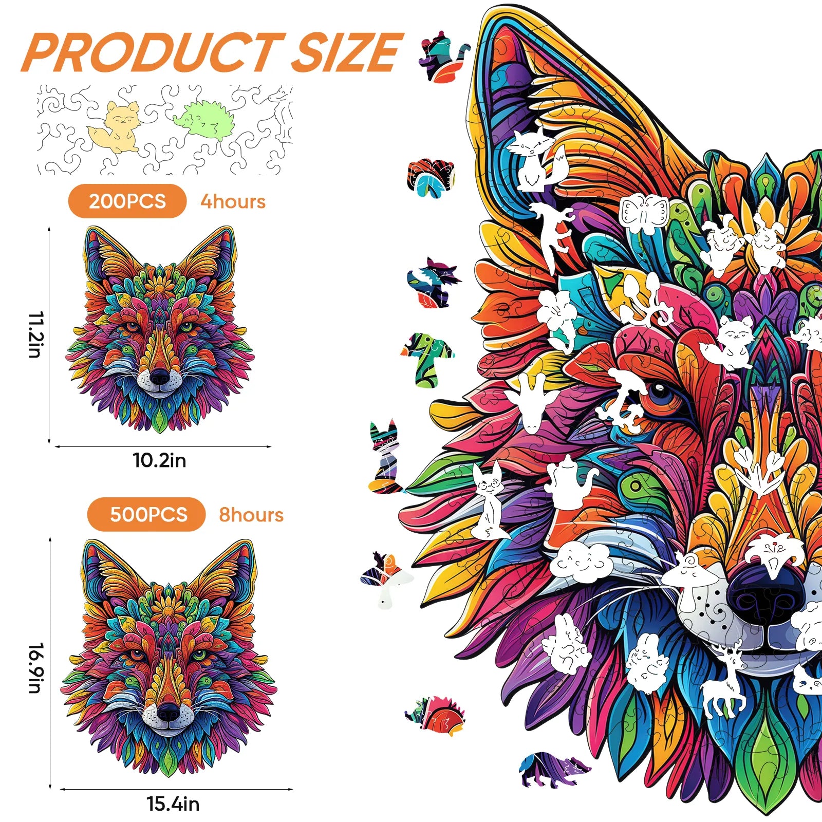 Whimsical wooden jigsaw puzzle – wild wolf design
