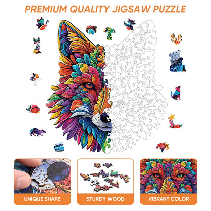 Wooden jigsaw puzzle gift – wolf forest design