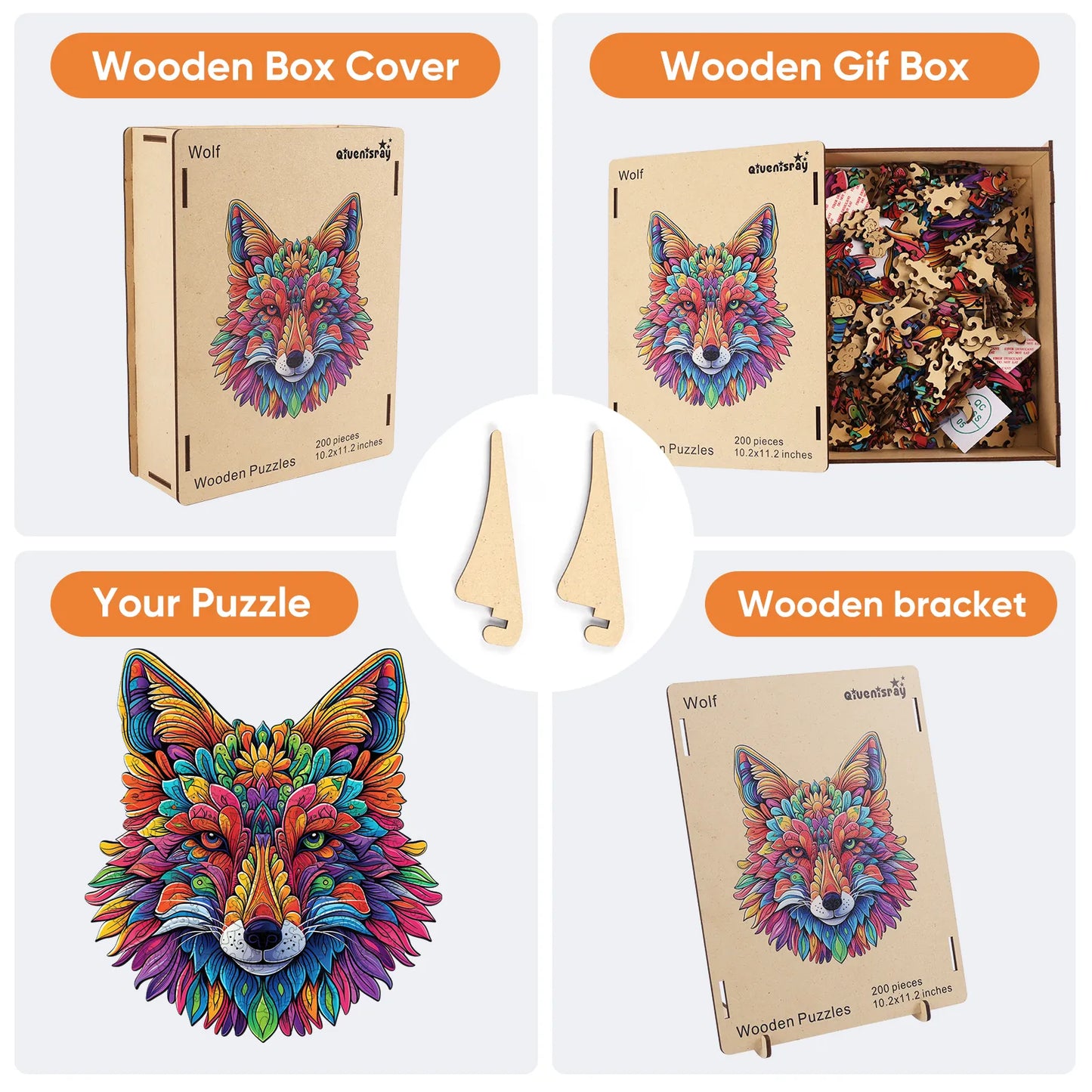 Wolf design wooden jigsaw puzzle for adults