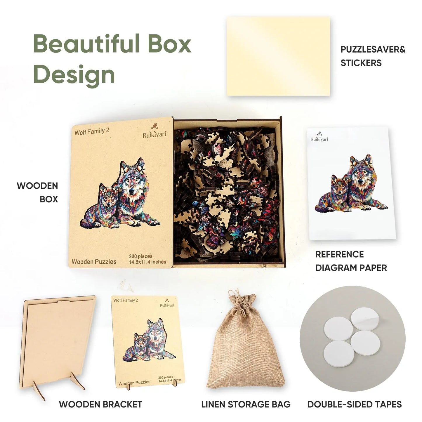 Wolf family design wooden jigsaw puzzle for adults