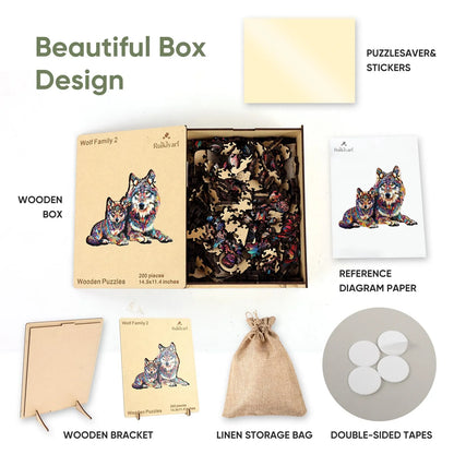 Wolf family design wooden jigsaw puzzle for adults