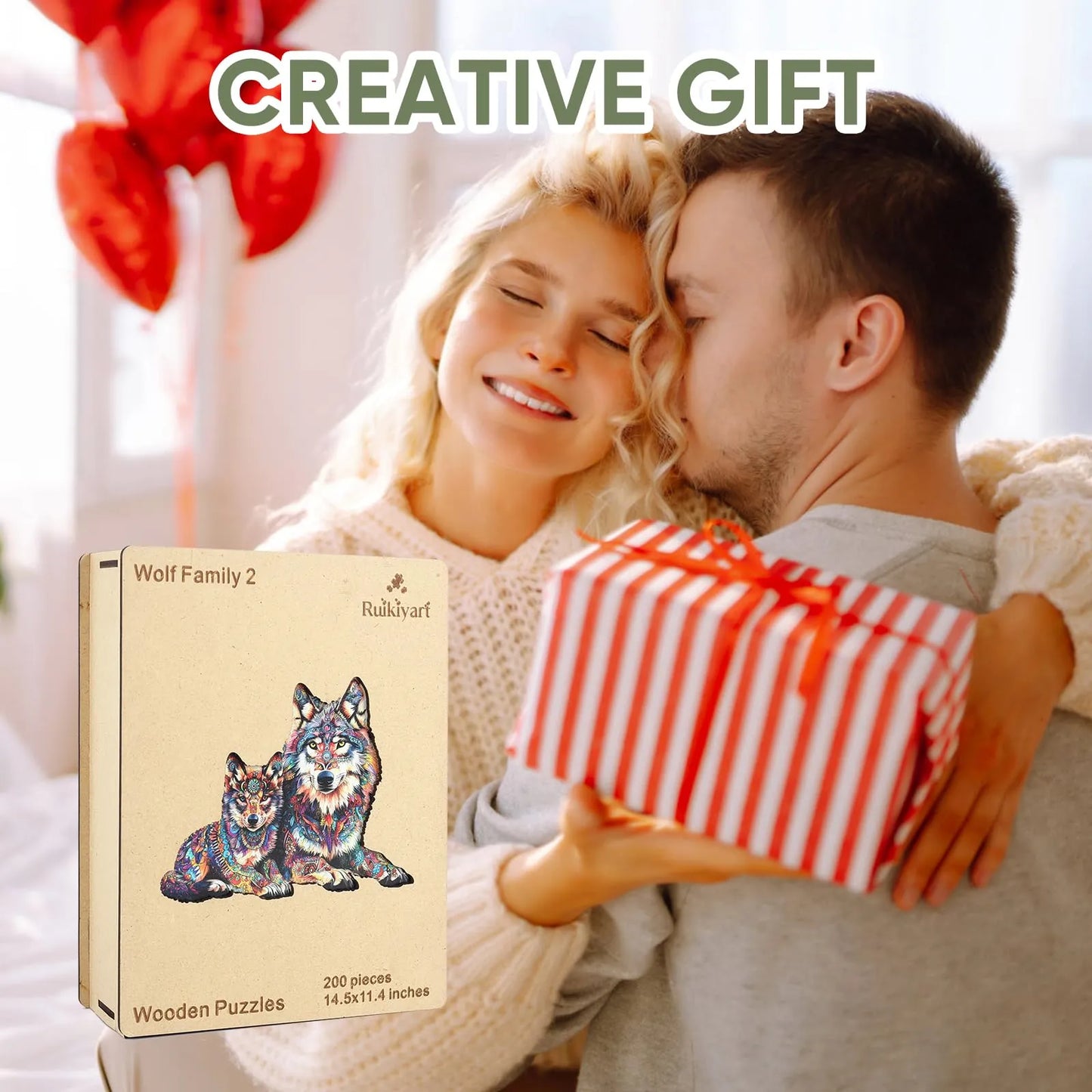 Wooden jigsaw puzzle gift – wolf family design