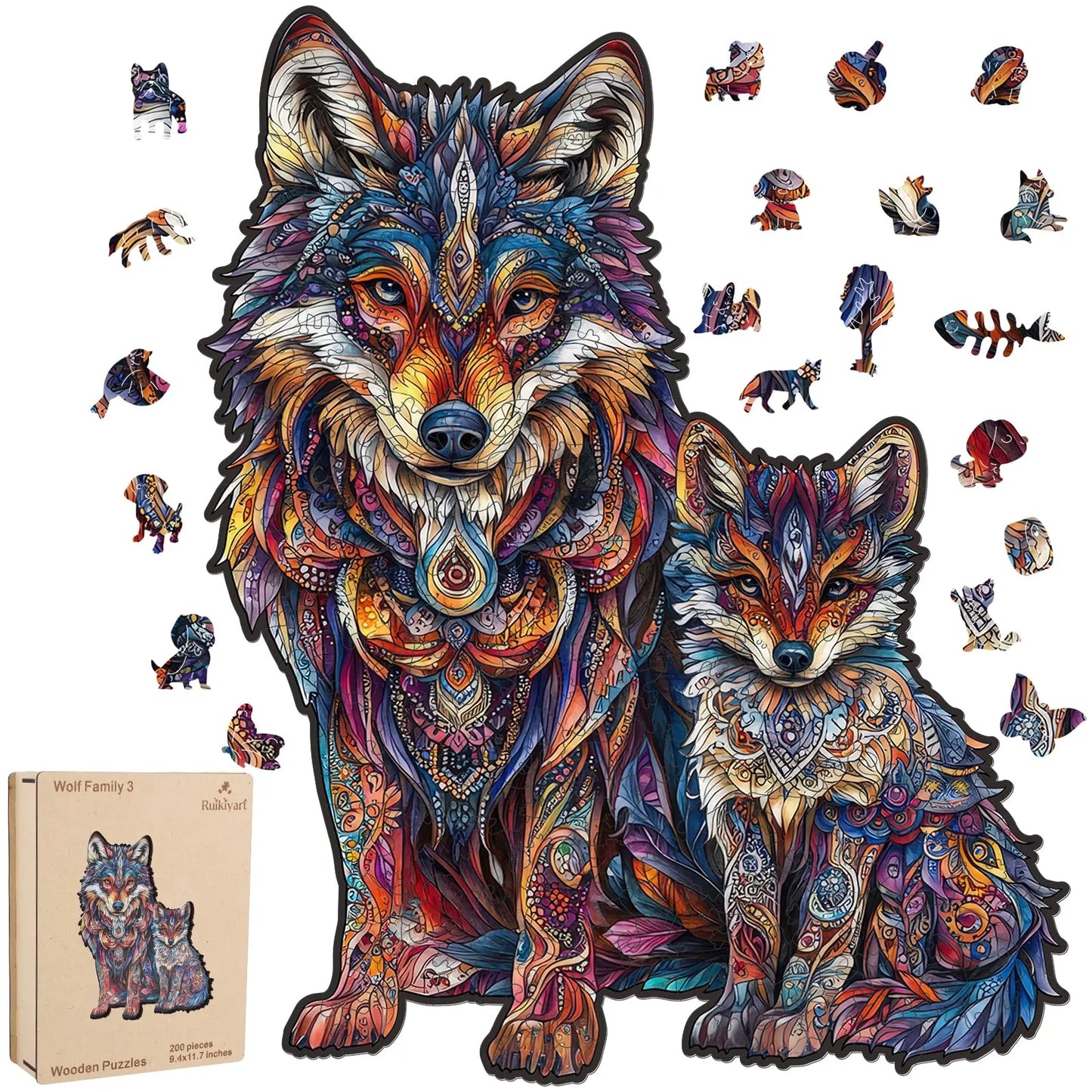 Wolf Family II wooden jigsaw puzzle for adults with unique shaped pieces
