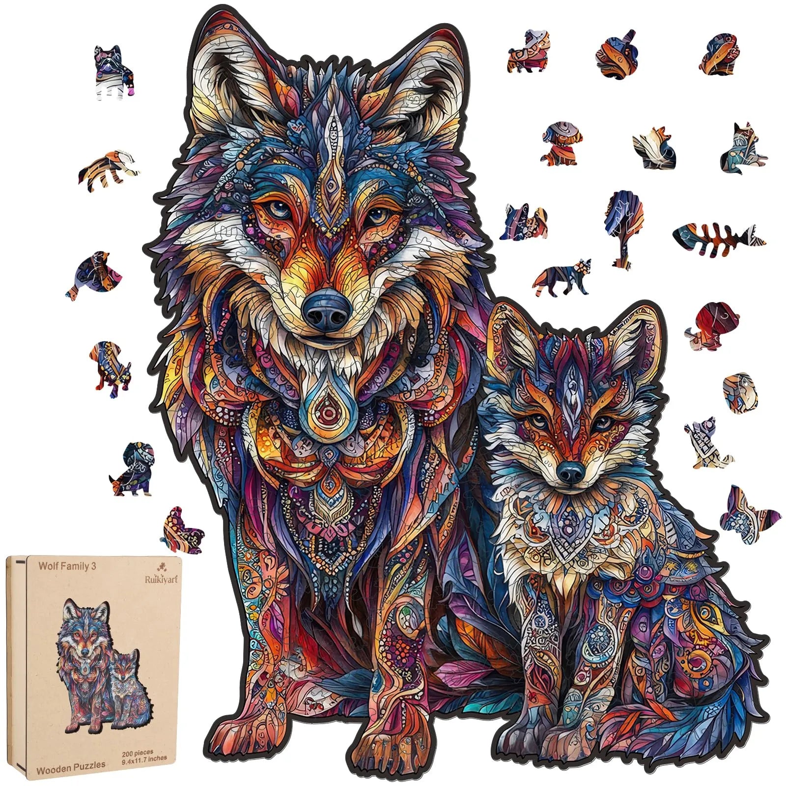 Wolf Family II wooden jigsaw puzzle for adults with unique shaped pieces