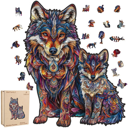 Wolf Family II wooden jigsaw puzzle for adults with unique shaped pieces
