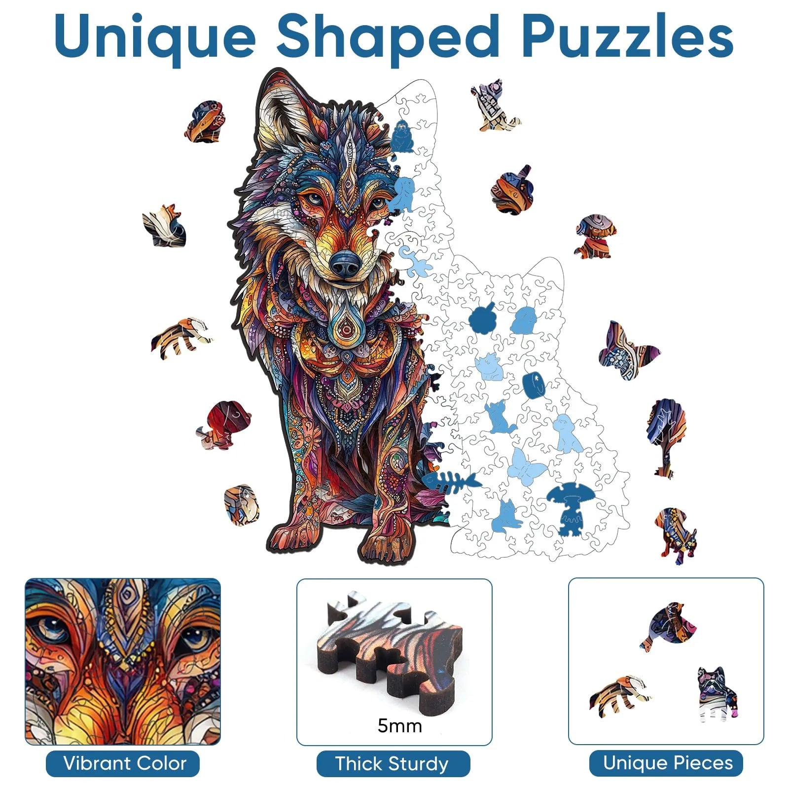 Wooden jigsaw puzzle gift – Wolf Family II design