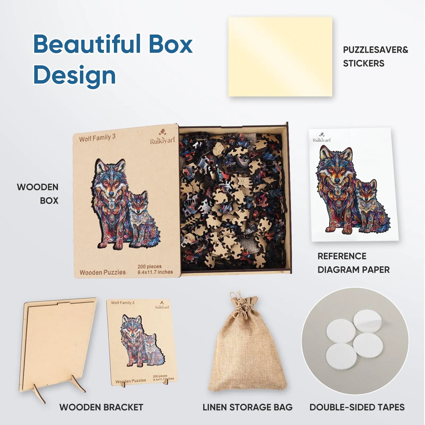Wolf Family II design wooden jigsaw puzzle for adults