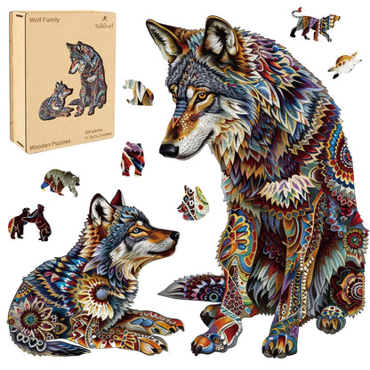 Wolf Family III wooden jigsaw puzzle for adults with unique shaped pieces