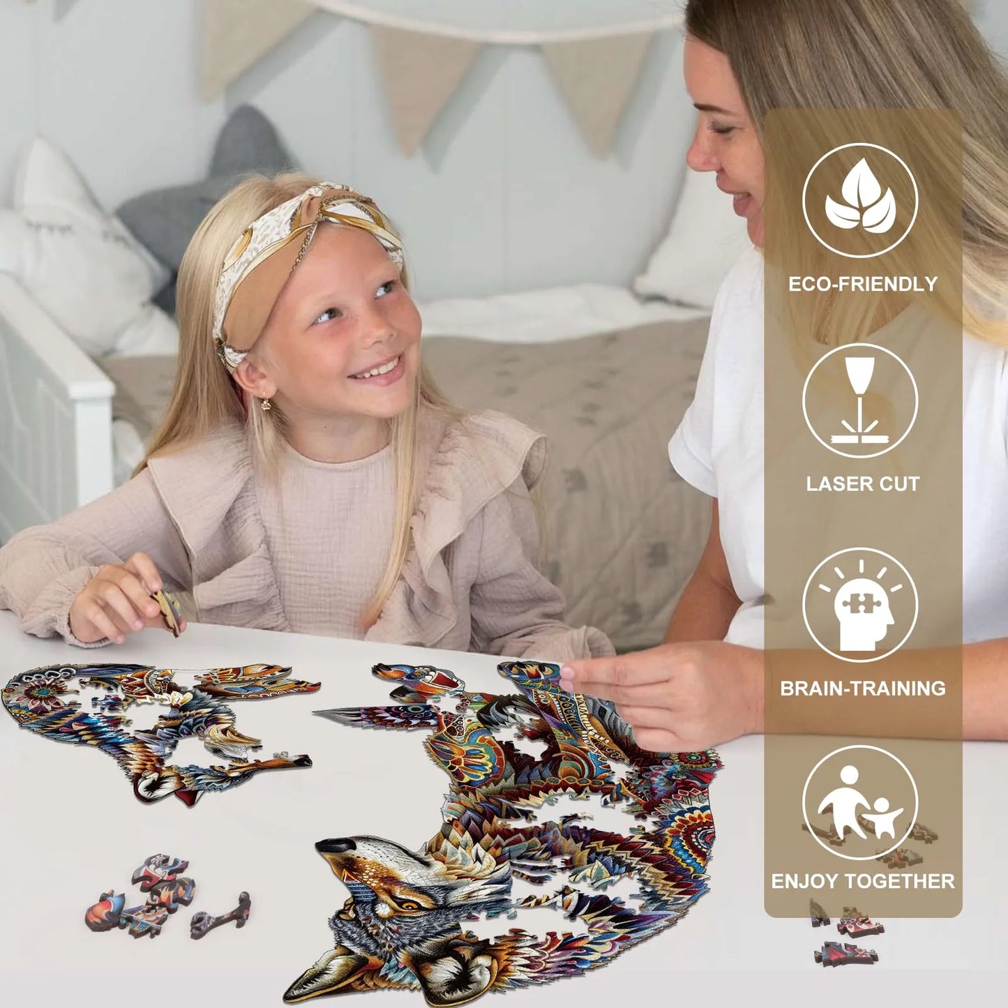 Wolf Family III wood puzzle for adults – multiple piece counts