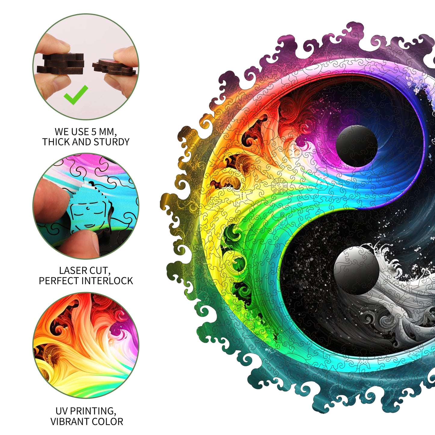 Whimsical wooden jigsaw puzzle – Yin Yang balance design
