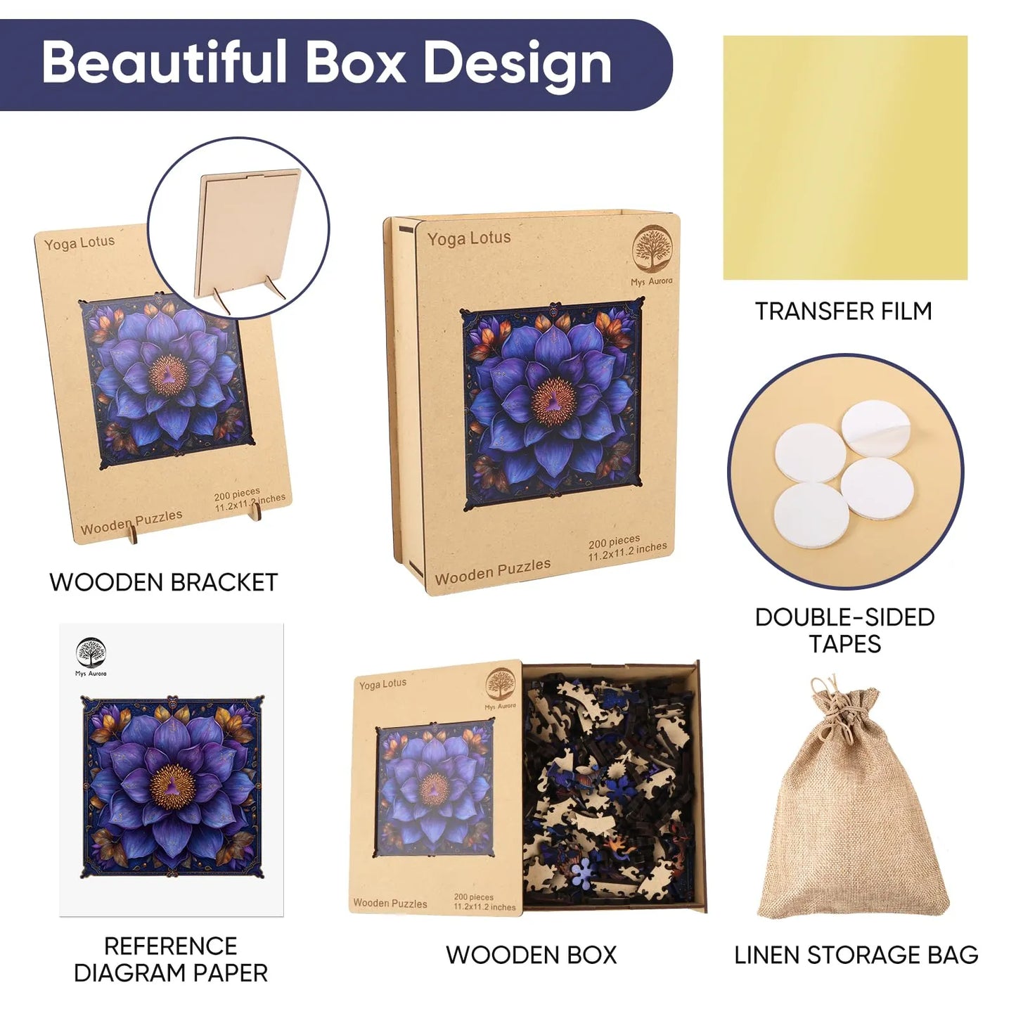 Wooden jigsaw puzzle gift – lotus yoga mindfulness design
